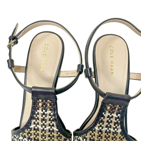 Cole Haan Black and Brown Woven Wedge Sandals - Picture 2 of 6